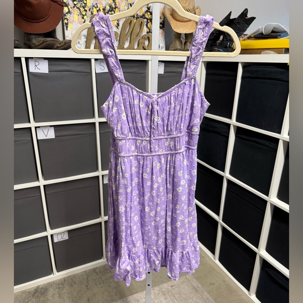 Stitch & Pine Girls Lavender Ditsy Floral Daisy Ruched Sundress